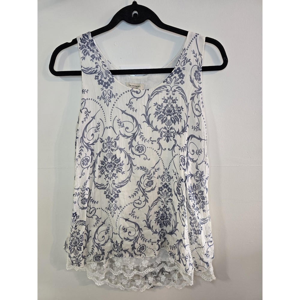 Via Signoria Silk Tank Top S Sleeveless Flowy Tunic Layered Floral‎ Fairy Italy